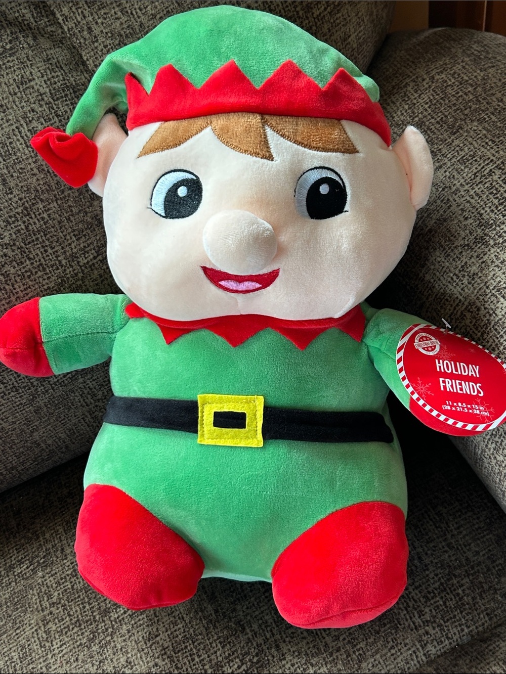Holiday Friends Plush Elf Toy - Green & Red Soft Kids Plush NWT 11 x 8.5”